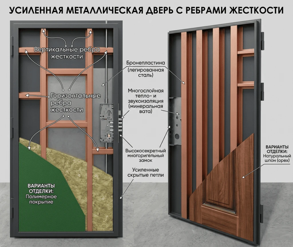 Усиленная металлическая дверь с ребрами жесткости